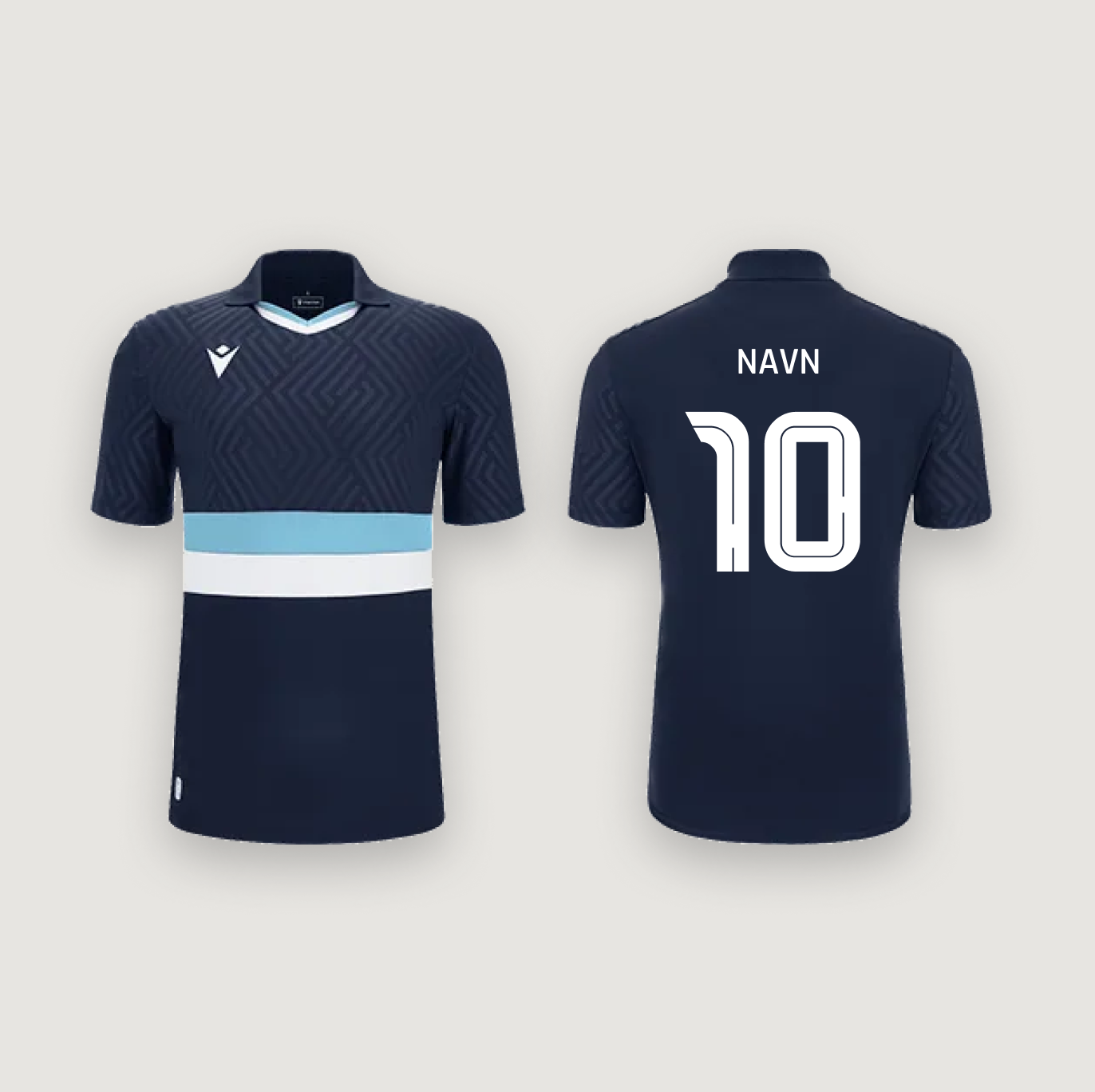 Macron Charon trøje Navy/Lyseblå/Hvid med navn og nummer