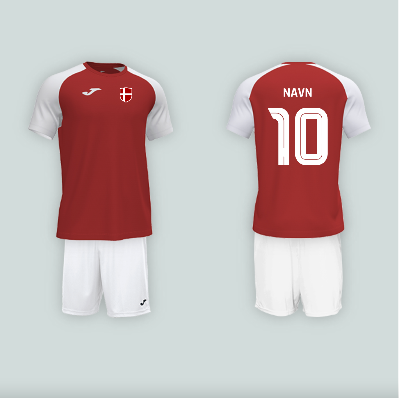 Danmarks sæt Rød/Hvid med navn og nummer